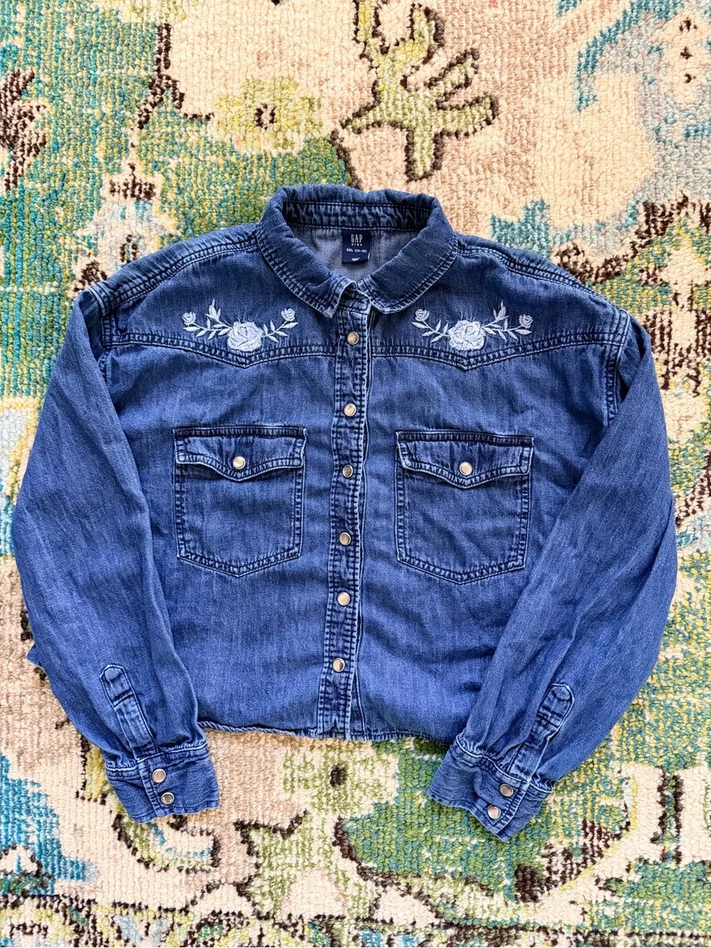 GAP Girls Denim Button Up Denim Rose Western Top